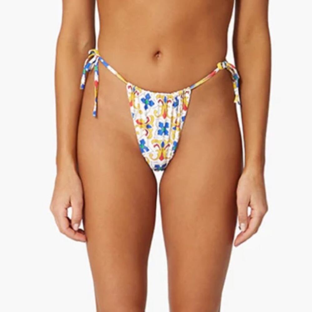 WeWoreWhat Ruched String Bottom In Pearl Tile Size L - Picture 3 of 8